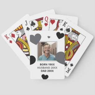 Simple Grey & Black Hearts Husband Keepsake Photo Playing Cards