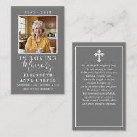 Simple Grey Cross Photo Funeral Prayer Card