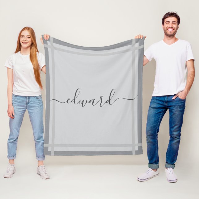 Simple Grey Custom Name Fleece Blanket (In Situ)