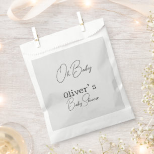 Simple Grey Elegant Calligraphy Baby Shower Favour Bags