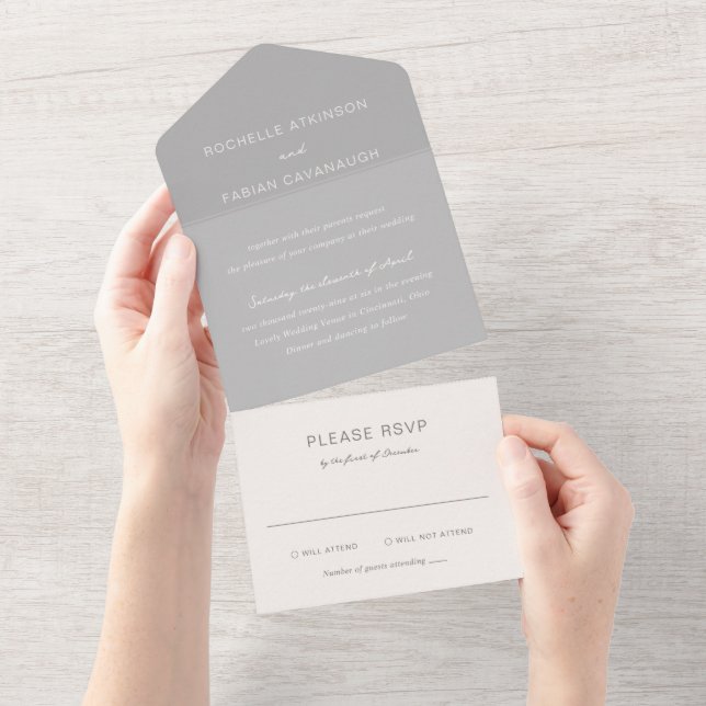 Simple Grey Elegant Wedding All In One Invitation (Tearaway)