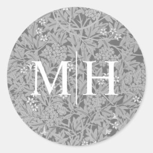 Simple Grey Floral Monogram Wedding Envelope Seal