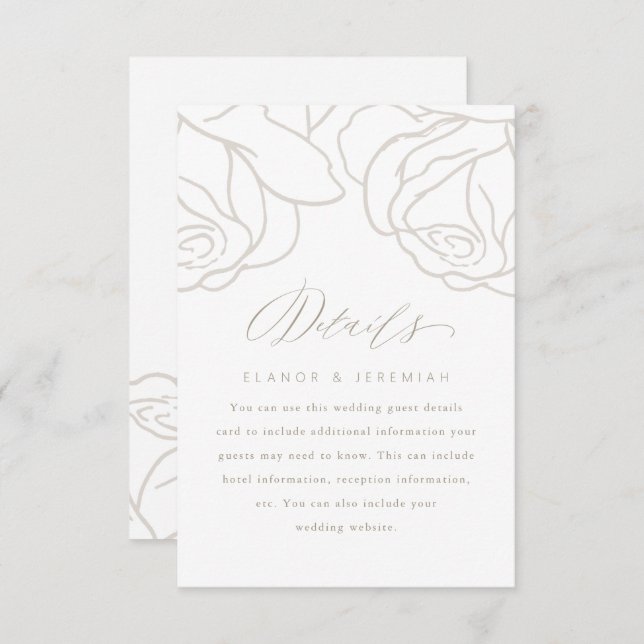 Simple Grey Floral Wedding Guest Detail Card (Front/Back)