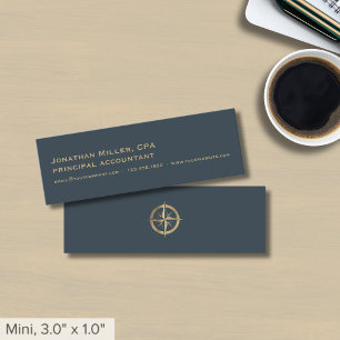 Simple Grey Gold Compass Logo Mini Business Card