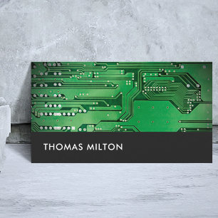 Simple Grey Green Circuit Board Computer Repair Business Card