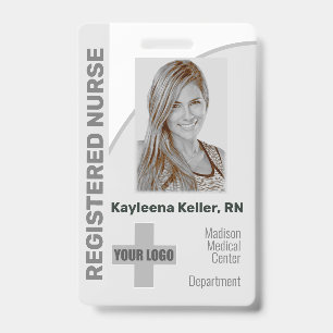 Simple Grey Grey Logo Barcode ID Registered Nurse Badge