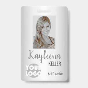 Simple Grey Grey Ombre Logo Barcode ID Photo Badge