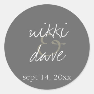 Simple grey handwritten wedding favour label seal