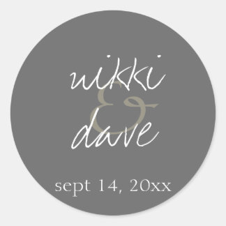 Simple grey handwritten wedding favour label seal
