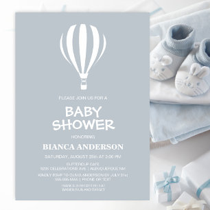 Simple Grey Hot Air Balloon Baby Shower Invitation