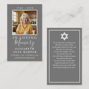 Simple Grey Jewish Funeral Photo Prayer Card