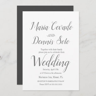 Simple Grey Lettering Script Calligraphy Wedding Invitation