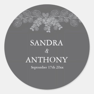 Simple Grey Line Art Eucalyptus  Wedding Classic Round Sticker