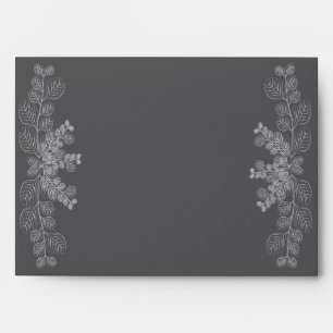 Simple Grey Line Art Eucalyptus Wedding Envelope