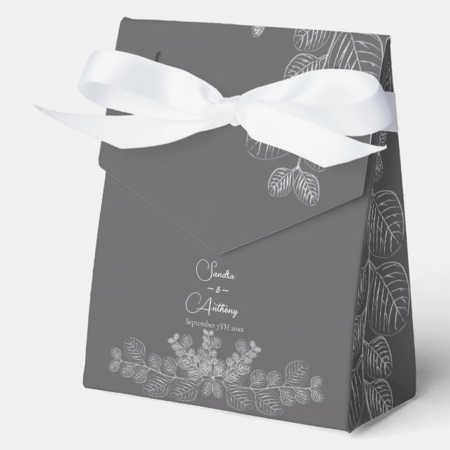 Simple Grey Line Art Eucalyptus  Wedding  Favour Box (Front)