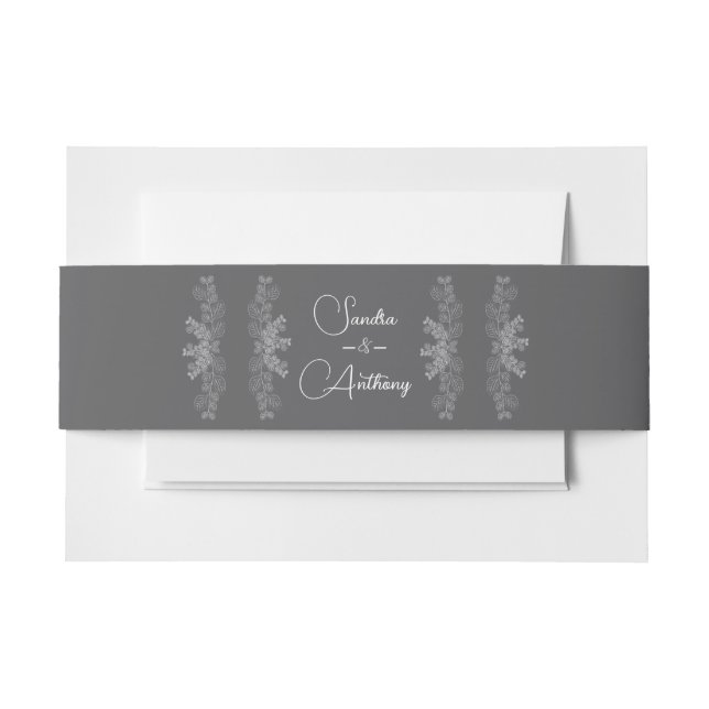 Simple Grey Line Art Eucalyptus Wedding Invitation Belly Band (Front Example)