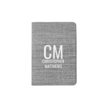 Simple Grey Linen And White Masculine Monogram