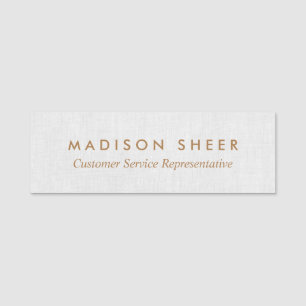 Simple Grey Linen Professional Customer Service Name Tag