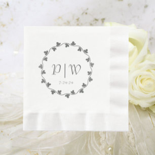 Simple Grey Monogram Ivy Wreath Wedding Napkin