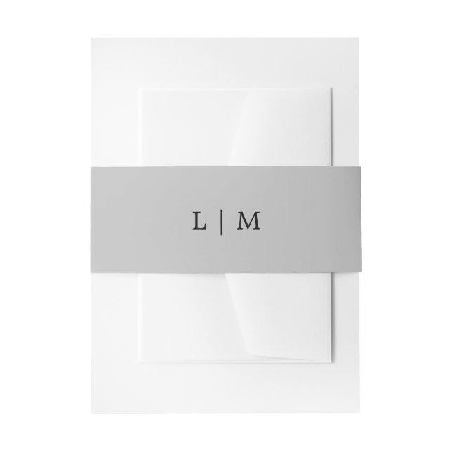 Simple Grey Monogram Minimal Elegant Wedding  Invitation Belly Band (Front Example)