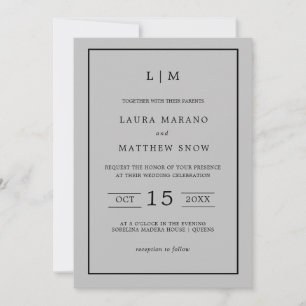 Simple Grey Monogram Modern Wedding Invitation