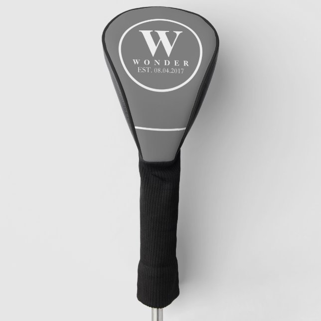 Simple Grey Monogram Name on Modern Driver Golf Head Cover (Front)