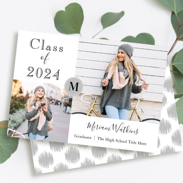 Simple Grey Monogram Photo Graduation Announcement (Creator Uploaded)