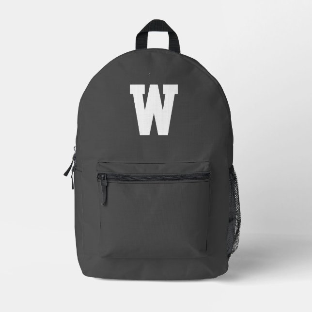 Simple Grey Monogram Printed Backpack (Front)