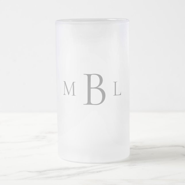 Simple Grey Monogram Wedding Frosted Glass Beer Mug (Center)