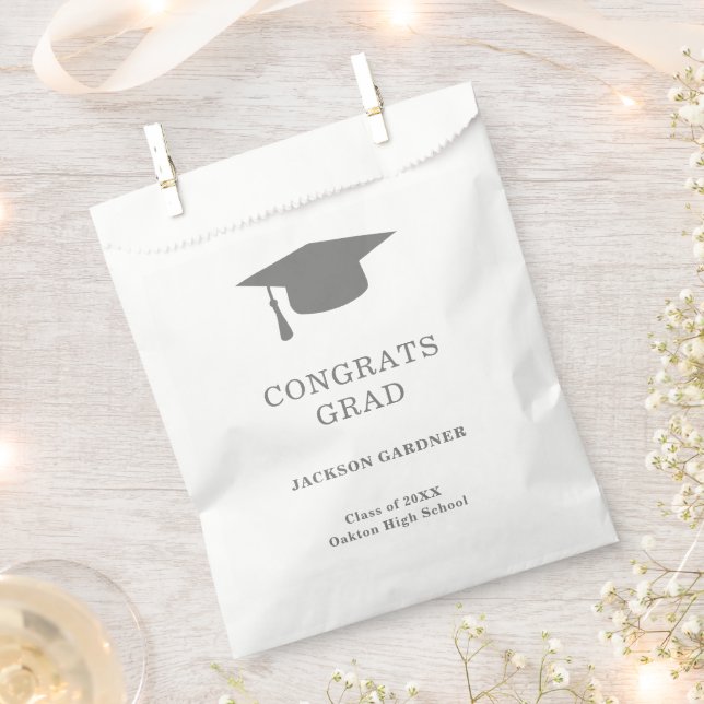 Simple Grey Mortar Board Modern Graduation Favour Bags (Clipped)