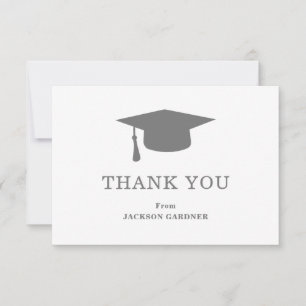 Simple Grey Mortar Board Modern Graduation Thank You Card