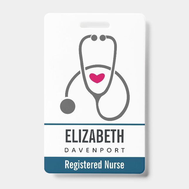 Simple Grey Nursing Stethoscope ID Badge (Front)