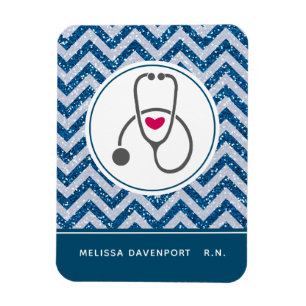 Simple Grey Nursing Stethoscope on Blue Chevron Magnet