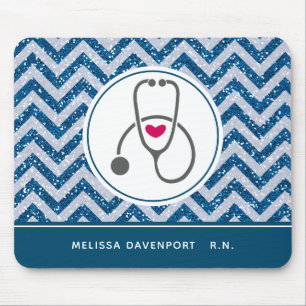 Simple Grey Nursing Stethoscope on Blue Chevron Mouse Pad