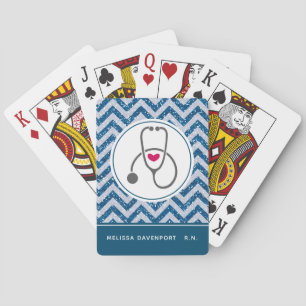 Simple Grey Nursing Stethoscope on Blue Chevron Playing Cards