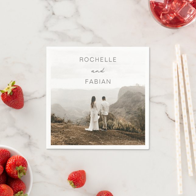 Simple Grey Photo Elegant Wedding Napkin (Insitu)