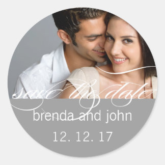 Simple Grey Photo Save the Date Wedding Sticker