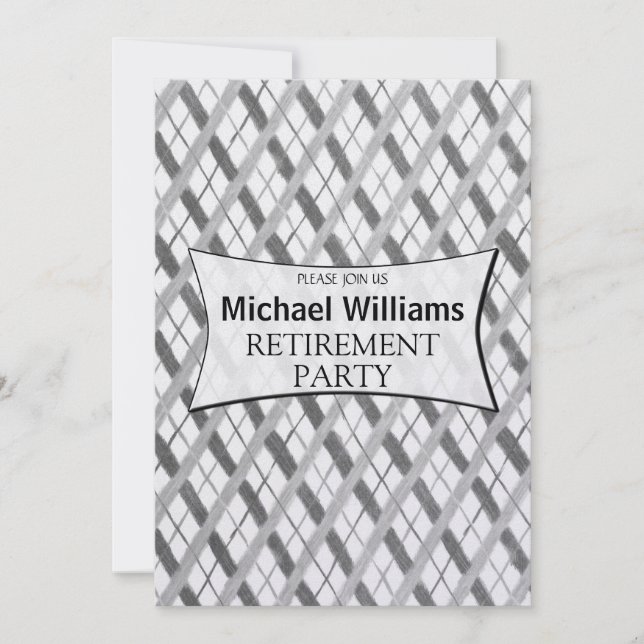 Simple Grey Plaid retirement party Invitation (Front)
