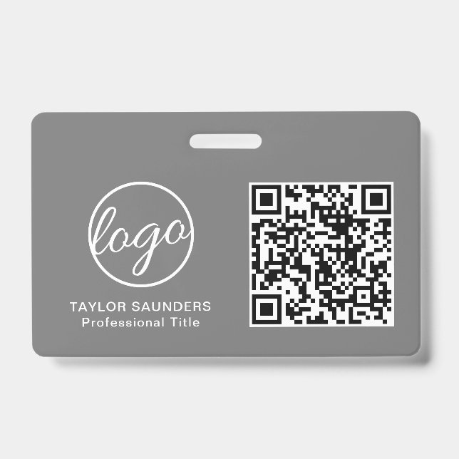Simple Grey QR Code Employee ID Badge (Front)