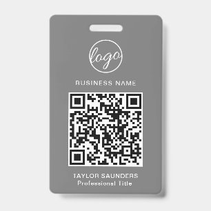 Simple Grey QR Code Employee ID Badge