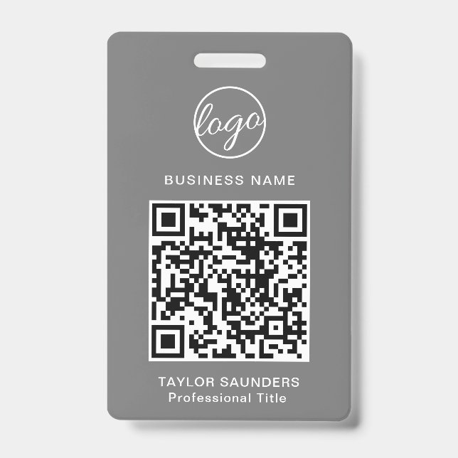 Simple Grey QR Code Employee ID Badge (Front)