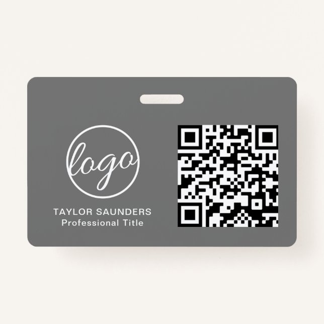 Simple Grey QR Code Employee ID ID Badge (Front)