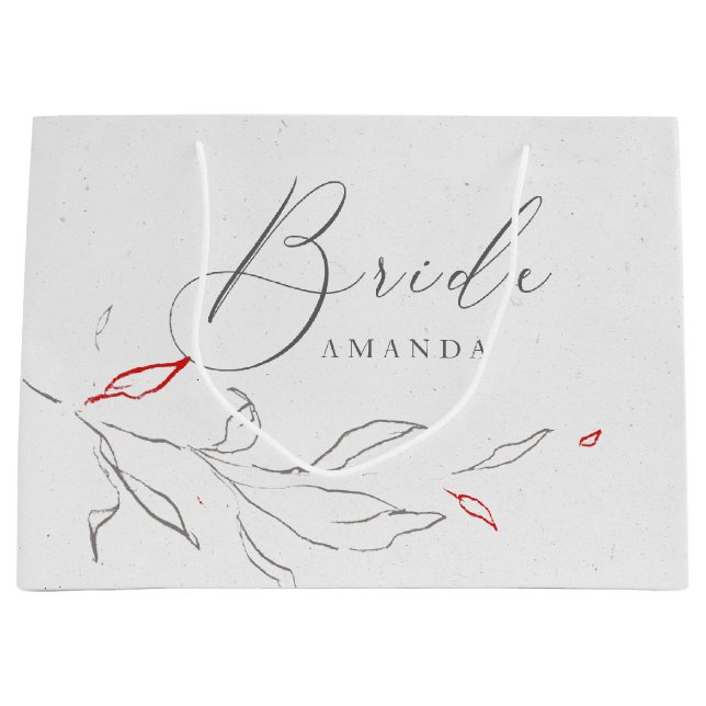 Simple grey & red flower Bride typography Large Gift Bag (Front)