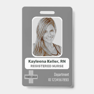 Simple Grey Rounded Corners Photo Logo Template ID Badge