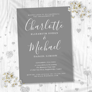 Simple Grey Signature Script Engagement Party  Invitation