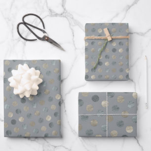   Simple Grey & Silver Polka Dots Modern & Elegant Wrapping Paper Sheet