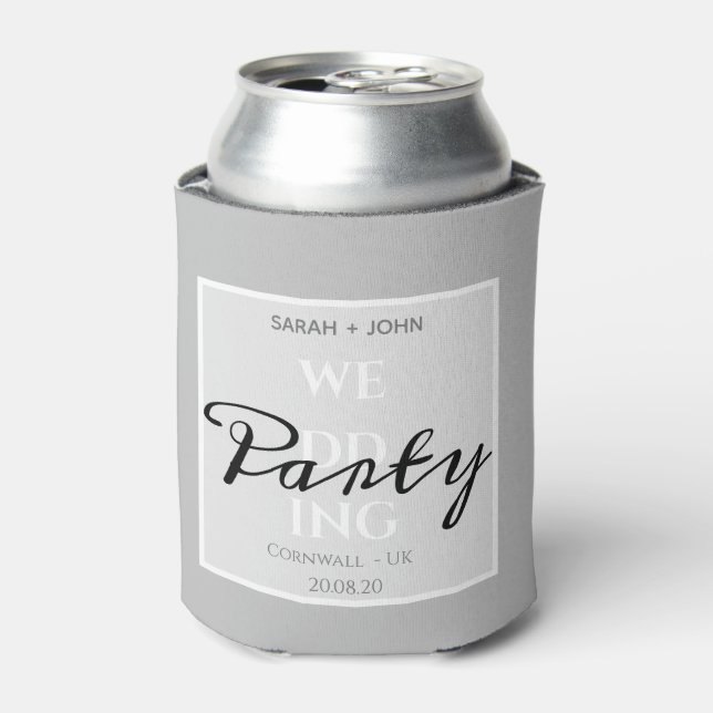 Simple Grey Summer Wedding Party Can Cooler (Can Front)