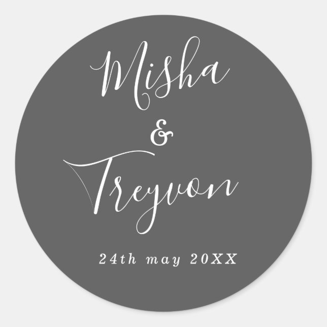 Simple Grey Typographic Wedding Favour Seal (Front)