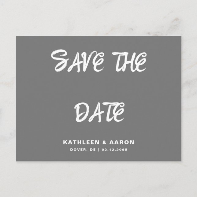 Simple Grey Wedding Save the Date Postcard (Front)