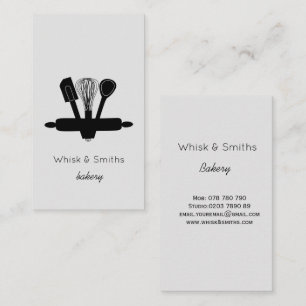 Simple Grey Whisk Bakery Chef Caterer Custom Business Card